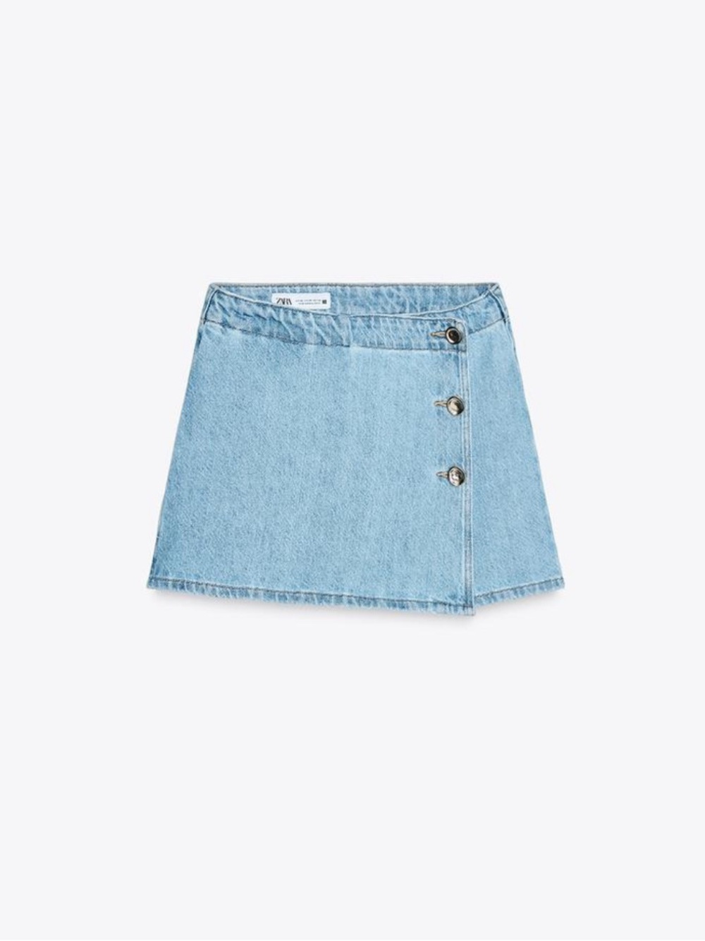 Zara Light Blue Denim Button-Front Mini Skirt